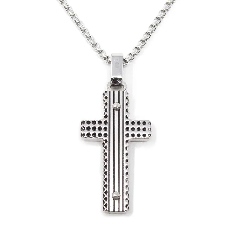 gemstone necklaces for women-Stainless Steel Necklace with Studded Cross Pendant