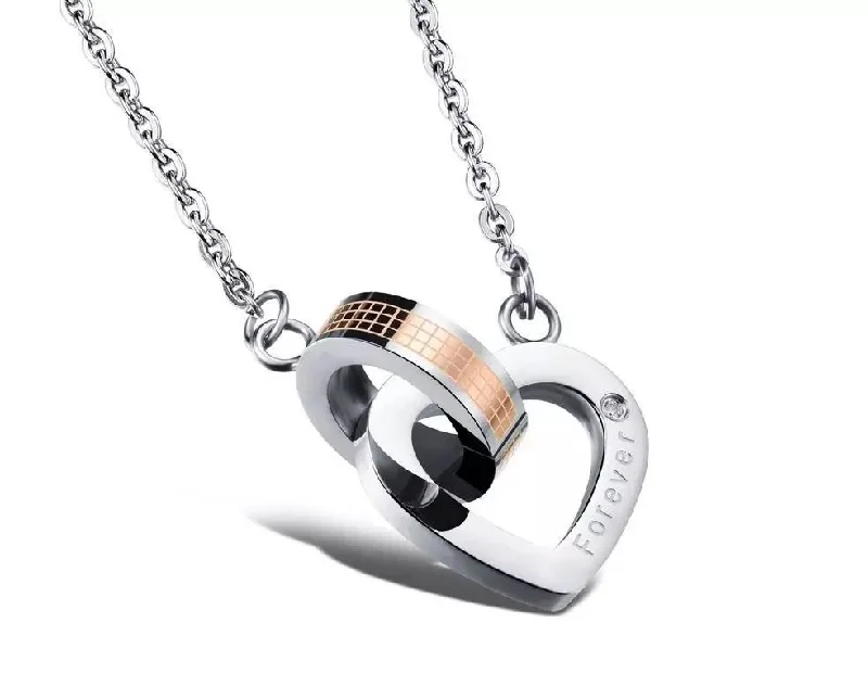 bold necklaces for women-Stainless Steel Forever Heart Necklace Two Tone