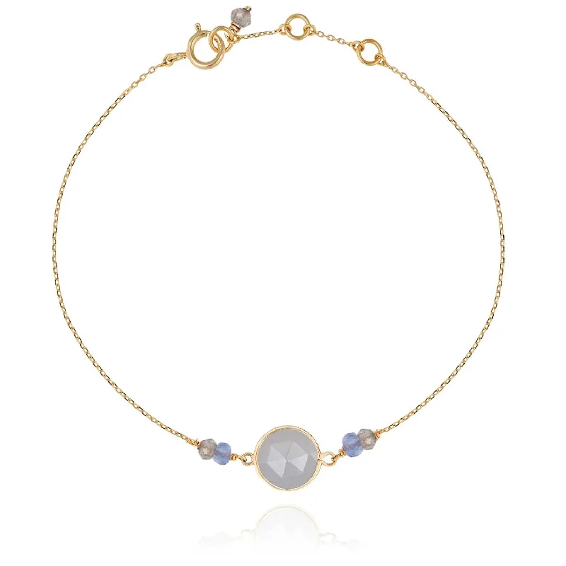 simple bracelets for women-Precious Chain Bracelet Grey Moonstone - 18k Gold