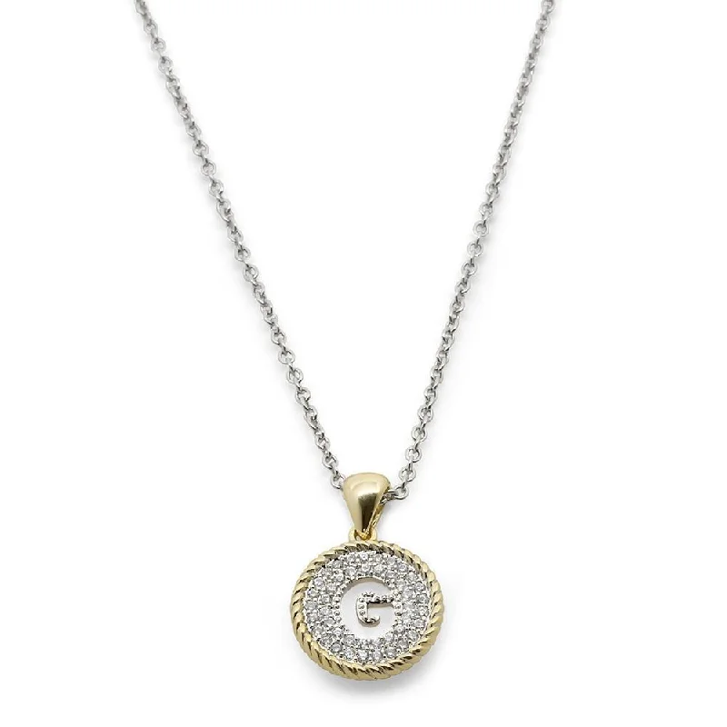 elegant necklaces for women-Two Tone Necklace Round Pave Initial - G