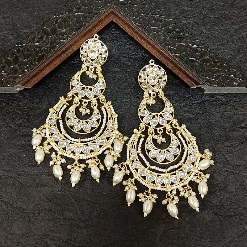 gold earrings for women-Bhavi Jewels Gold Plated Kundan Stone Dangler Earrings