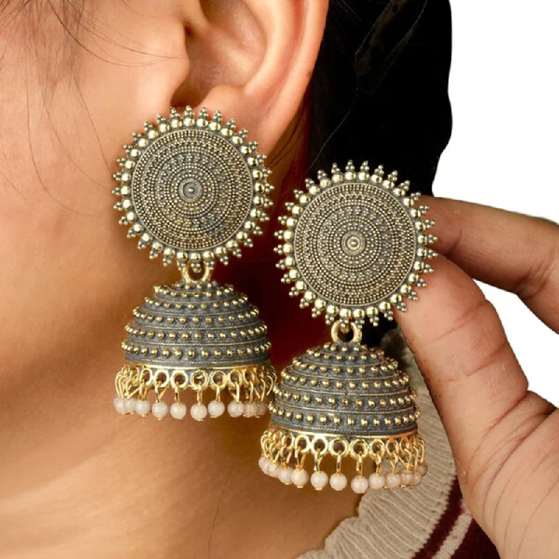 fashion earrings for women-Subhag Alankar Grey Attractive Kundan Jhumki earrings ideal for festive wear