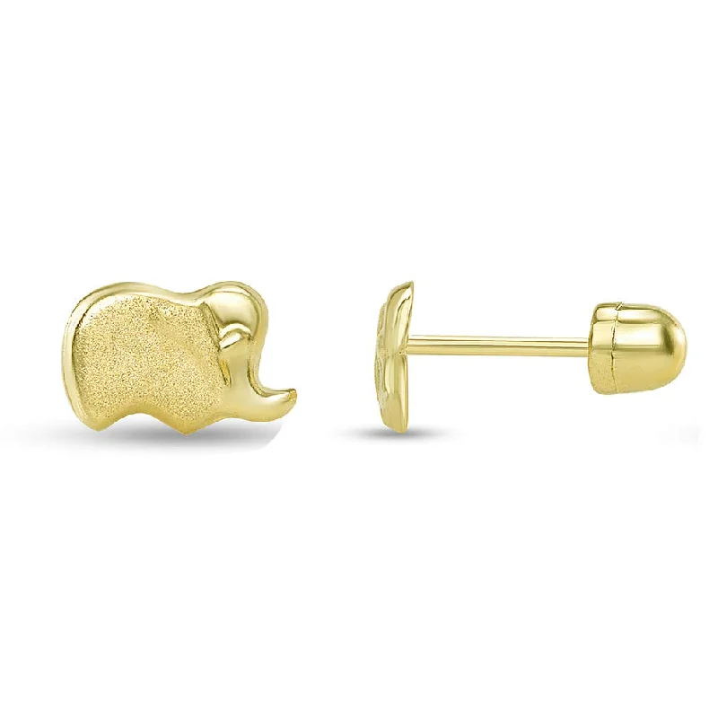 dangle earrings for women-14k Yellow Gold Dainty Mini Elephant Stud Earrings with Screw Back