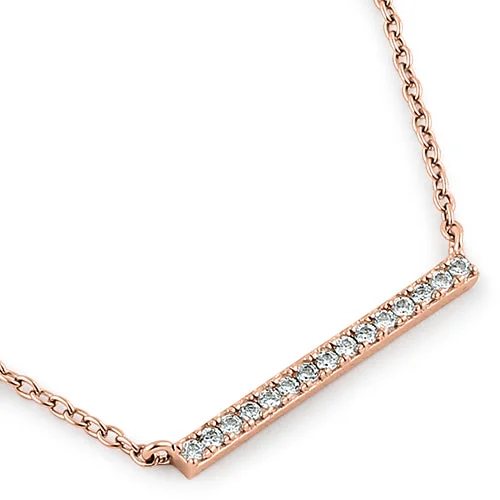 bold necklaces for women-Sterling Silver Rose Gold Bar CZ Necklace