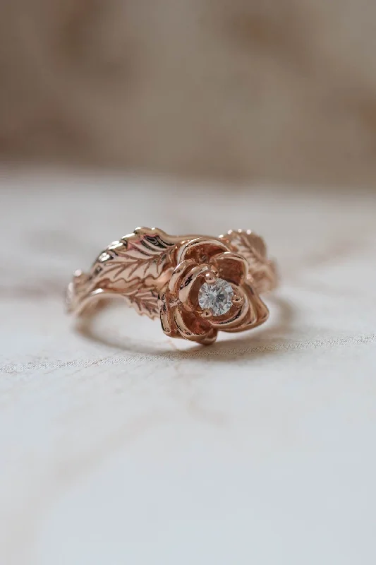 contemporary diamond engagement rings for women-Floral engagement ring in rose gold / Blooming Rose