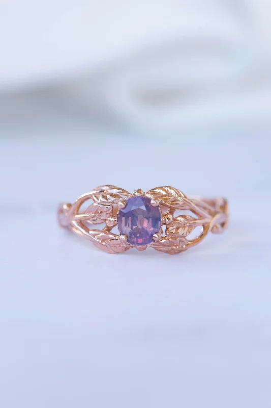 emerald-cut engagement rings for women-Opalescent sapphire engagement ring, rose gold twig proposal ring with sapphire / Tilia