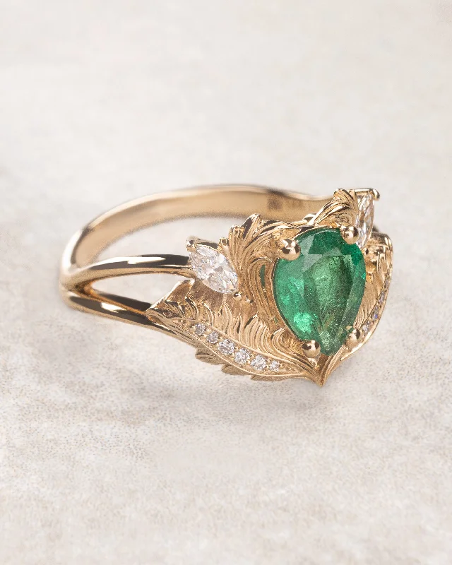 engagement rings with emerald stones for women-Natural emerald and diamonds ring  / Adonis