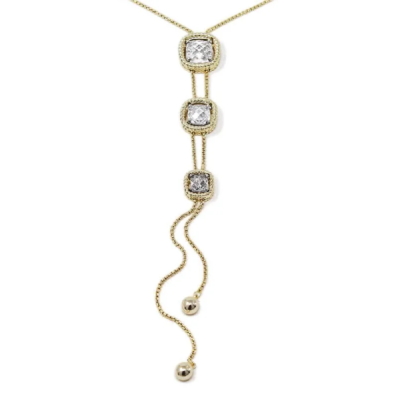 anniversary necklaces for women-36 Inch Lariat Necklace with Three Soft Square Crystal Gold Tone