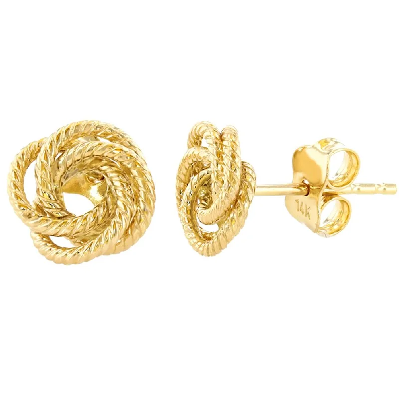 statement stud earrings for women-14K Yellow Gold Twisted Love Knot Stud Rope Earrings, 9mm