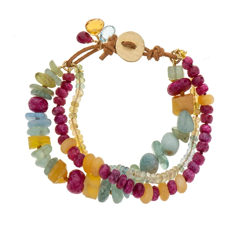 handmade bangles for women-Nava Zahavi Yellow Gold Ruby and Aquamarine Bracelet