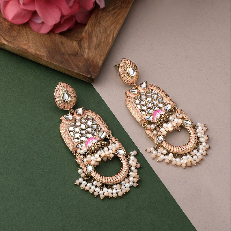 large stud earrings for women-Mahi Light Pink Meena Work Floral Traditional Dangler Jhuma Earrings with Crystals and Beads for Women (ER11098139GLPin)