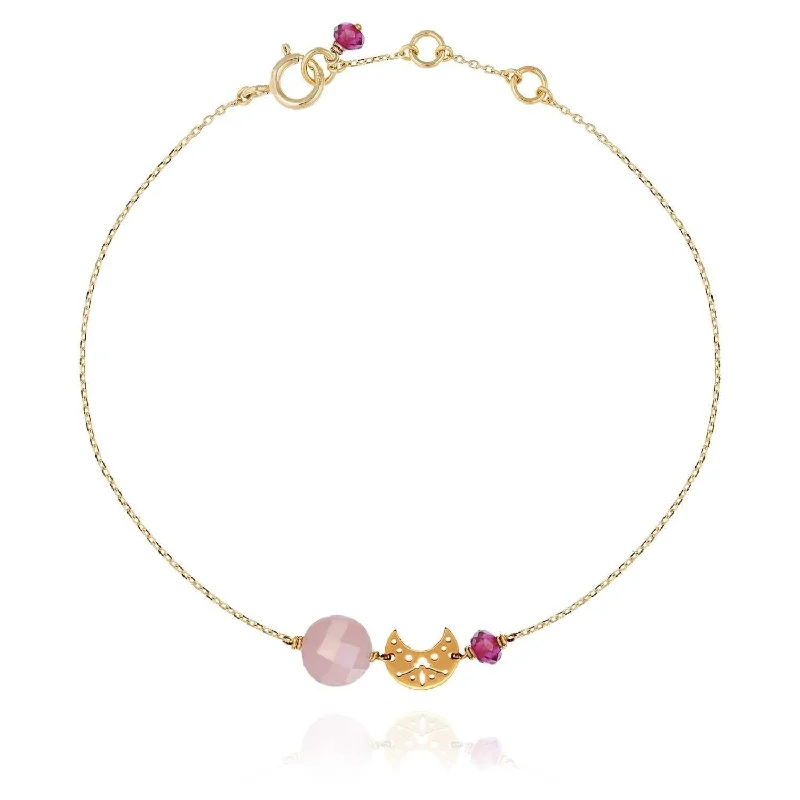 gemstone bangles for weddings-Pastille Moon Bracelet Guava Quartz - 18k Gold