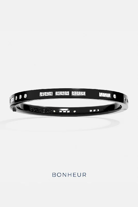 custom engraved bangles for women-Black Bonheur Morse Code Bangle