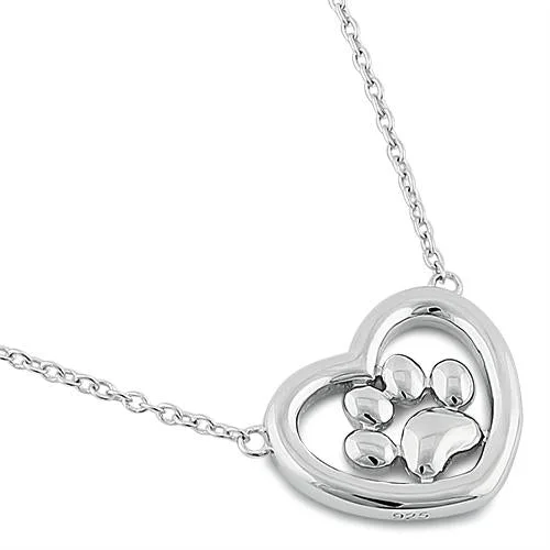 bridal gold necklaces for women-Sterling Silver Heart Paw Necklace