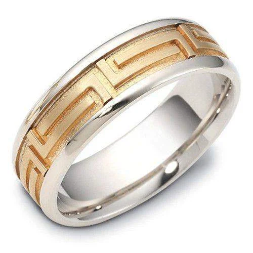 chic rings for women-Mens Greek Key Two Tone 9ct or 18ct Gold Wedding Ring - EW1647