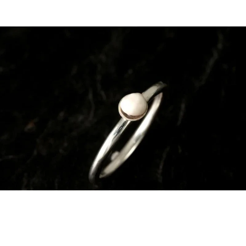 bridal jewelry rings for women-Silver Sheep Stacking Ring with Pearl - Sheep Stacking Ring- Pearl Ring