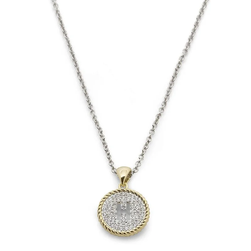 gemstone necklaces for women-Two Tone Necklace Round Pave Initial - H