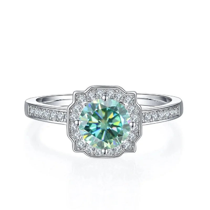 colorful engagement rings for women-1.0Ct Round Halo Green Diamond Engagement Ring