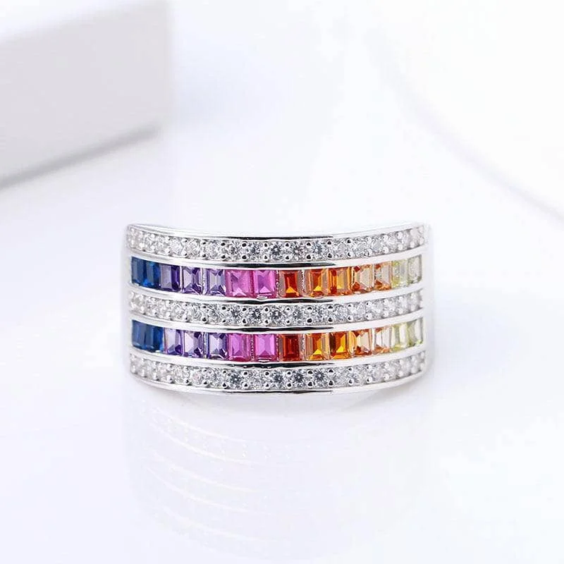 modern engagement rings for women-10mm Rainbow Crystal Ring