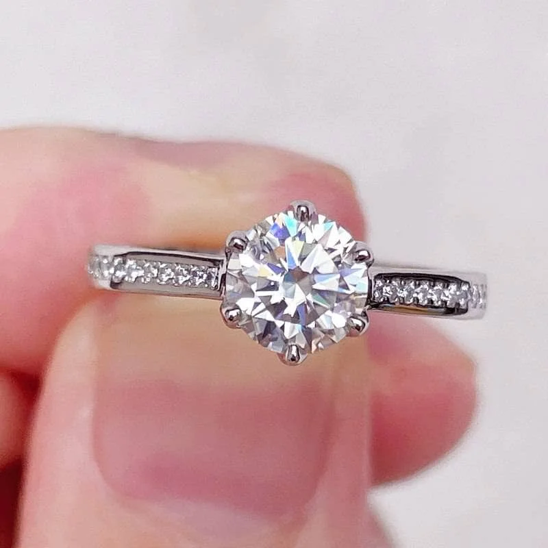 luxury engagement rings for brides-1ct VVS Round Cut Diamond 6 Prong Engagement Ring