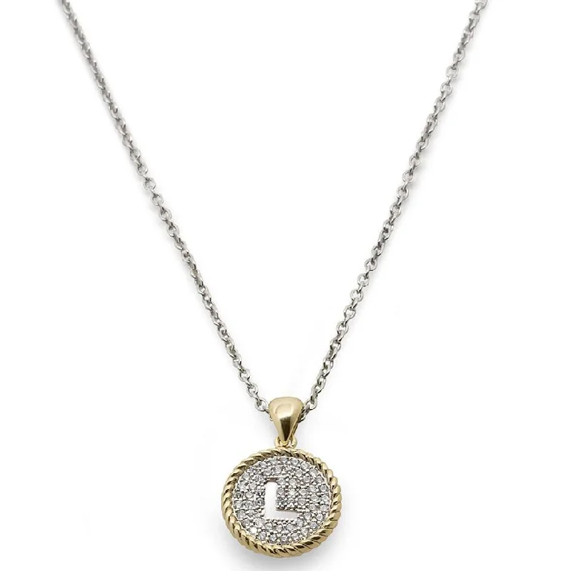 gold necklaces for women-Two Tone Necklace Round Pave Initial - L