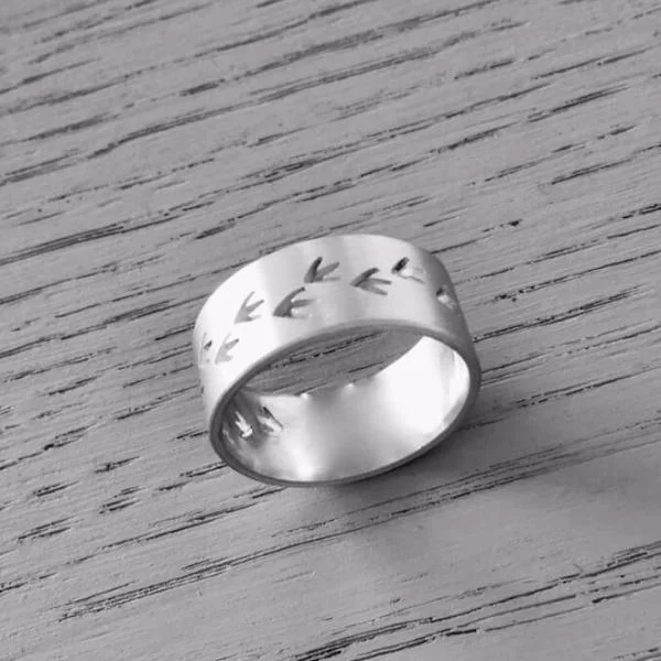 custom engagement rings for women-Bird Prints in the Sand Ring Band - 38R