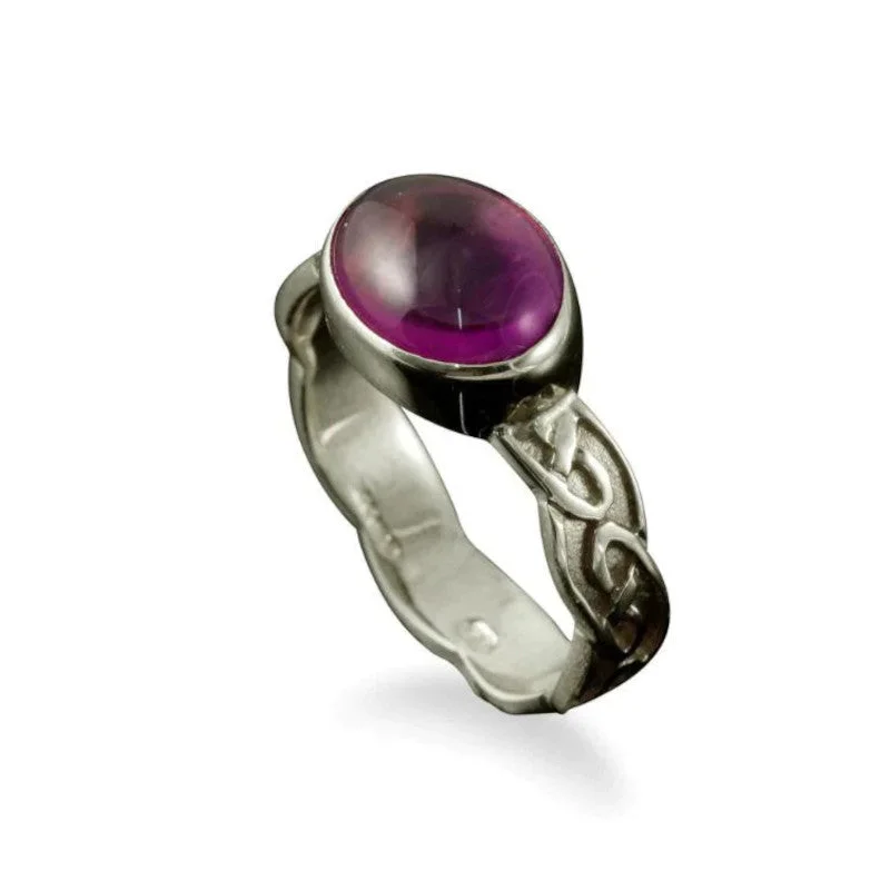 elegant rings for women-Muckle Celtic Ring in Sterling Silver or Gold with Amethyst - R144/AM