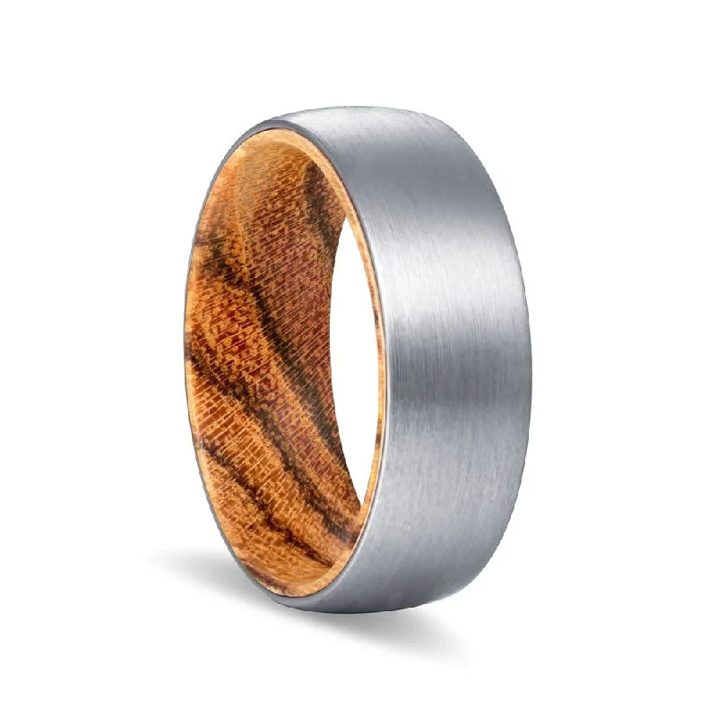 luxurious rings for brides-YOGI | Bocote Wood, Silver Tungsten Ring, Brushed, Domed