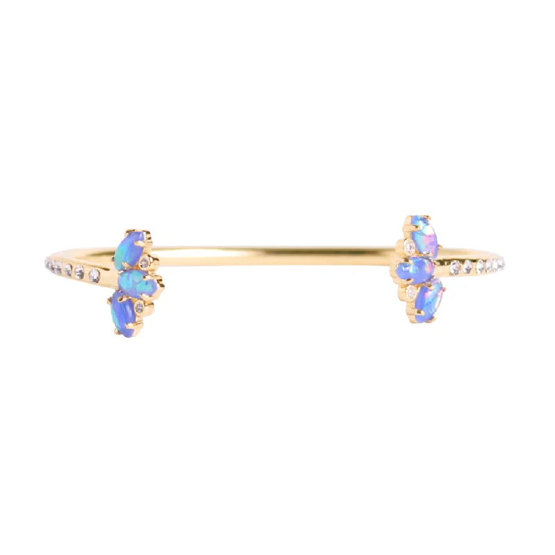 stackable bangles for women-Ophelia Iridescent Opal Clusters Gold Cuff Bracelet