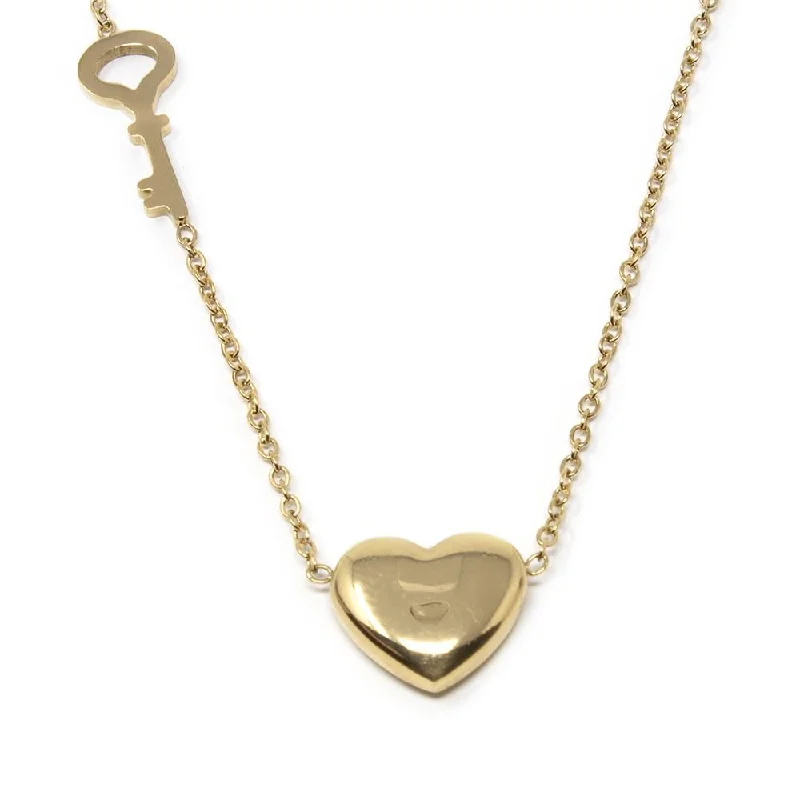 handmade necklaces for women-Stainless Steel Heart Key Necklace Gold Plated