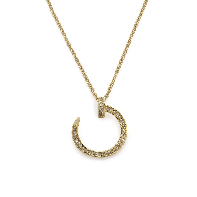 boho necklaces for women-Gold Plated Necklace with Cubic Zirconia Nail Pendant