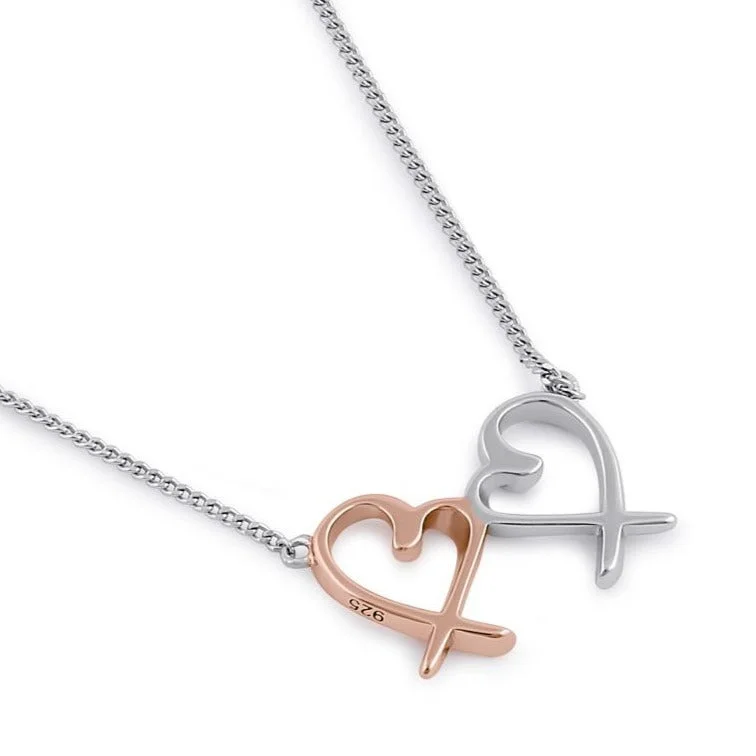 birthstone necklaces for women-Sterling Silver Two-tone Heart Design Necklace