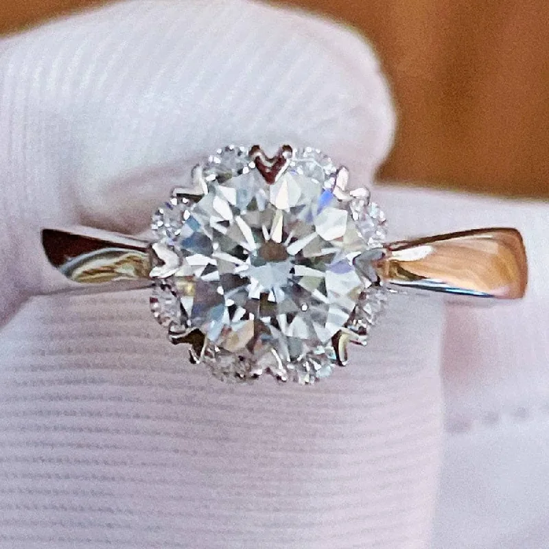 timeless engagement rings for women-6.5mm 1ct Round Cut Diamond Sun Flower Adjustable Engagement Ring