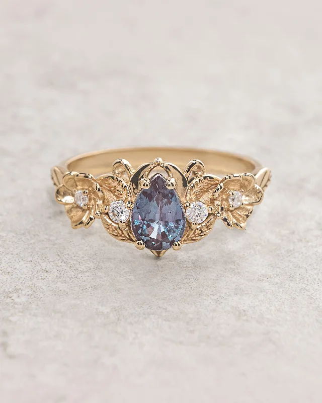 unique engagement rings for women-Colour changing alexandrite engagement ring, flower engagement ring / Adelina