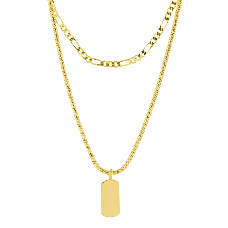 zodiac necklaces for women-Gold Plated Brass Dogtag Pendant Layered Necklace