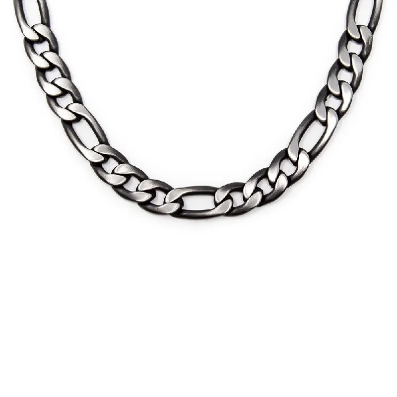 bridal necklaces for women-Stainless Steel Ion Plated Black Figaro Necklace 24 Inch