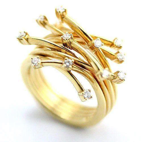 sterling silver rings for women-Designer 18 Carat Yellow Gold And Diamond Ring -DA175079