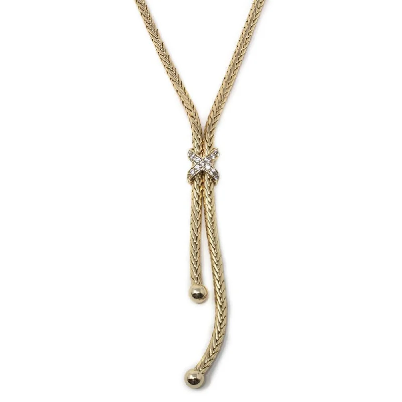 romantic gold necklaces for women-Gold Tone Necklace CZ X Station