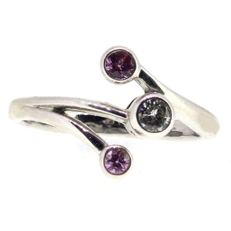 halo rings for women-9 Carat White Gold Diamond and Pink Sapphire Dress Ring