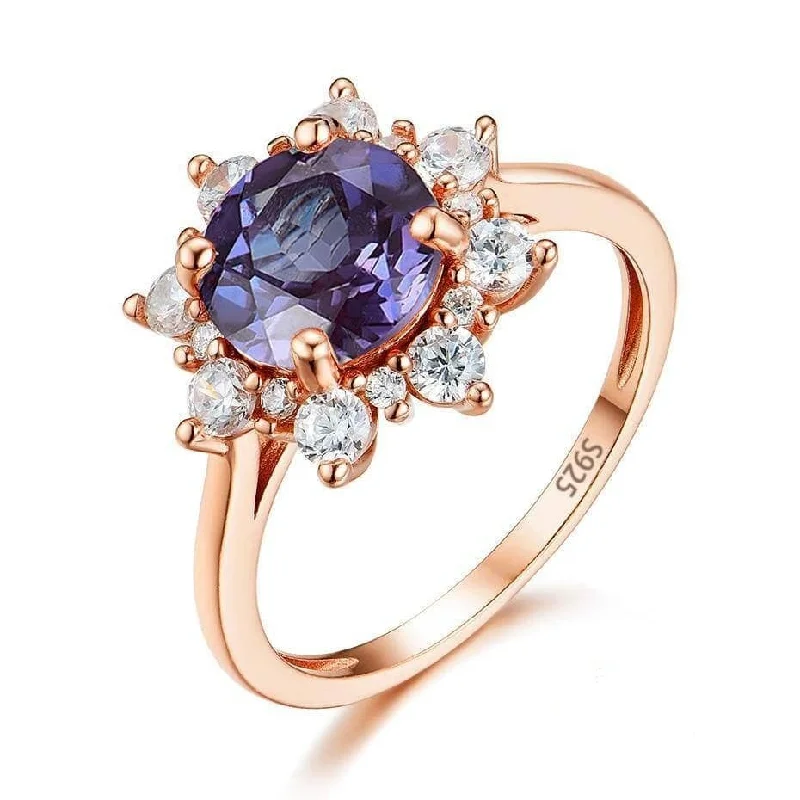 luxury platinum engagement rings for women-2ct Alexandrite Gemstone Flower Engagement Ring