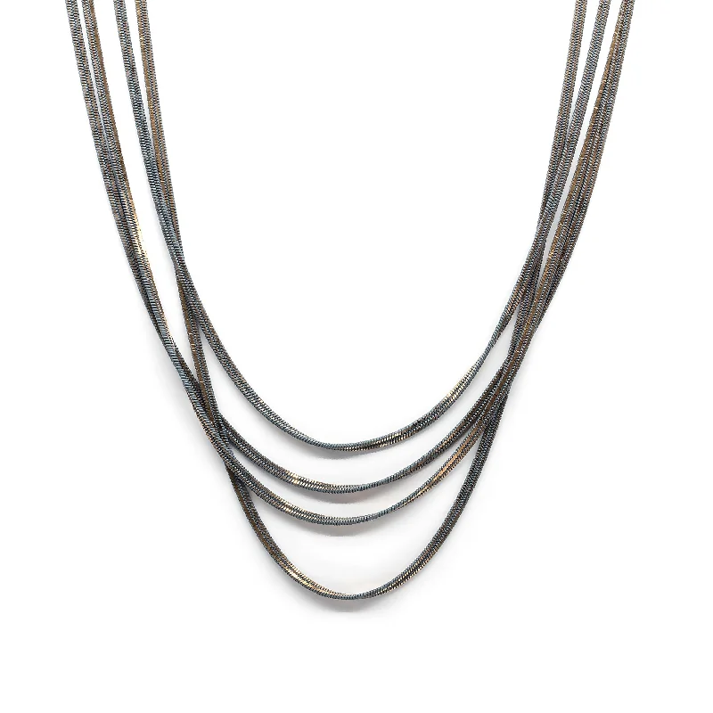 layered gold necklaces for women-Four Strand Liquid Metal Necklace Gold/Grey