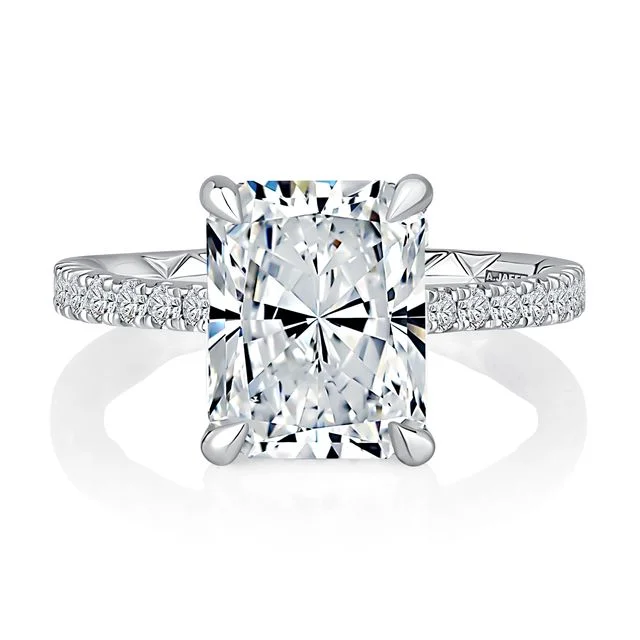 timeless engagement rings for women-A.Jaffe Engagement Rings Radiant Shaped Diamond Engagement Ring with Hidden Halo and Quilts Interior Diamond Band MECRA3024Q/340