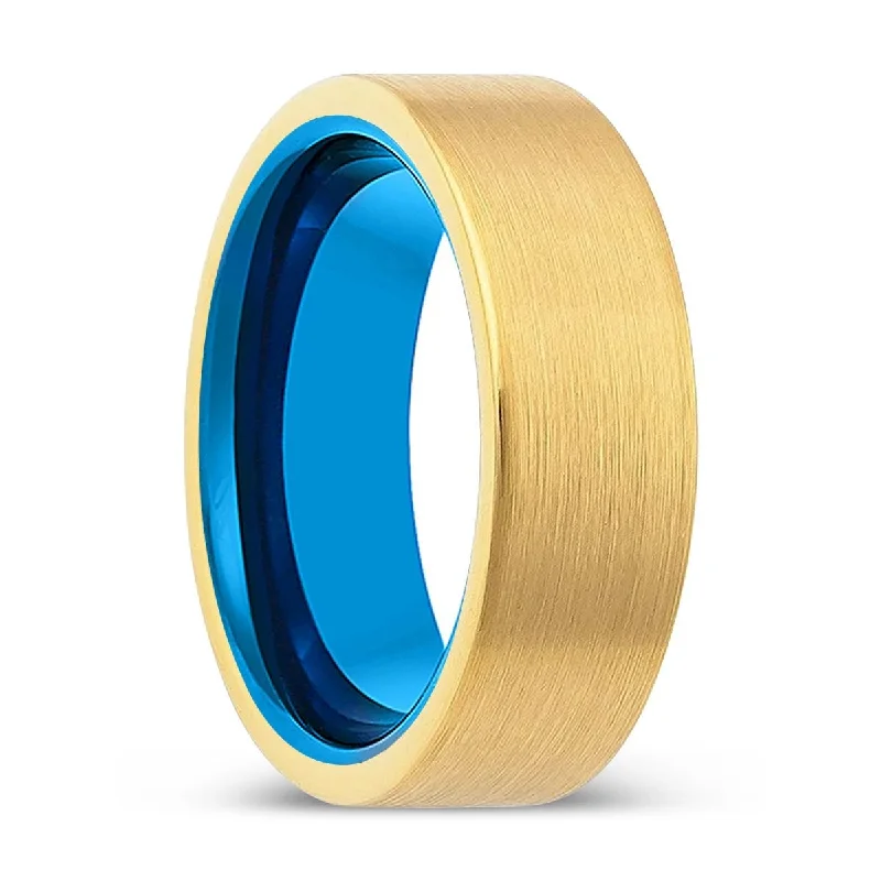 elegant promise rings for women-WARLINGTON | Blue Tungsten Ring, Gold Tungsten Ring, Brushed, Flat