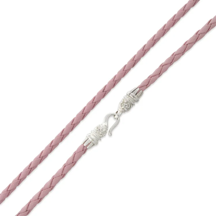 trendy pendant necklaces for women-20" Pink Braided Leatherette Necklace 4mm w/ Silver Plated Bali Lock