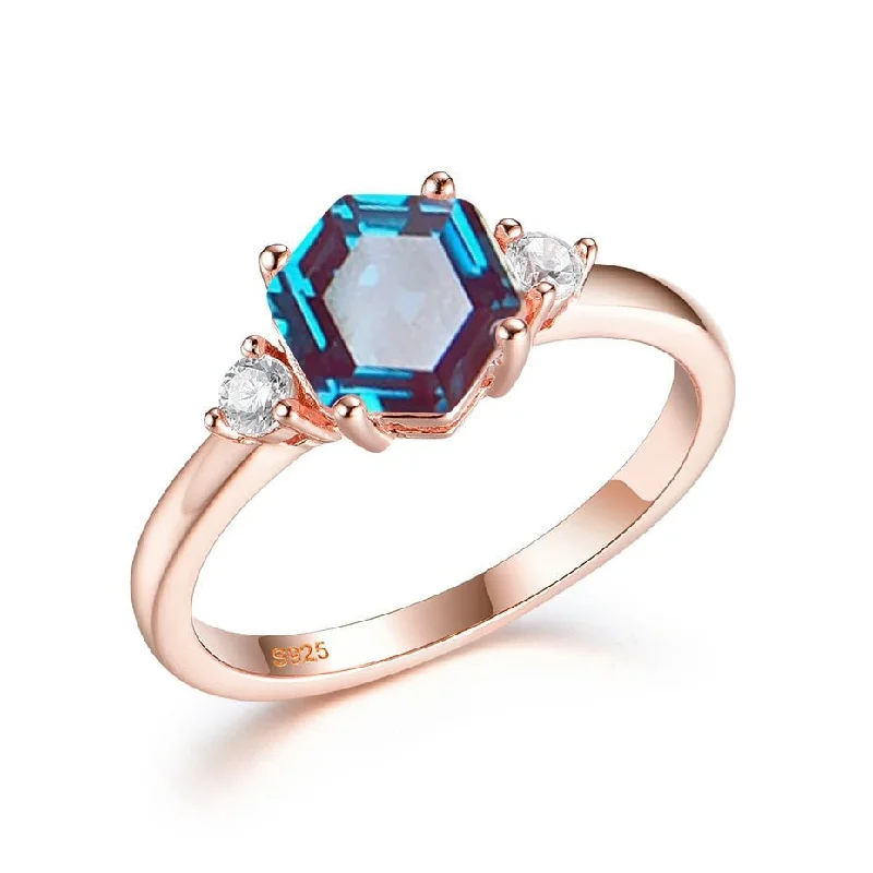 bridal ring sets for women-Hexagon Lab Grown Alexandrite Gemstone Ring