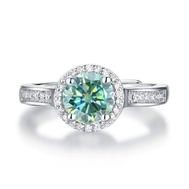 simple engagement rings for women-1.0 ct Round Halo Green Diamond Adjustable Engagement Ring