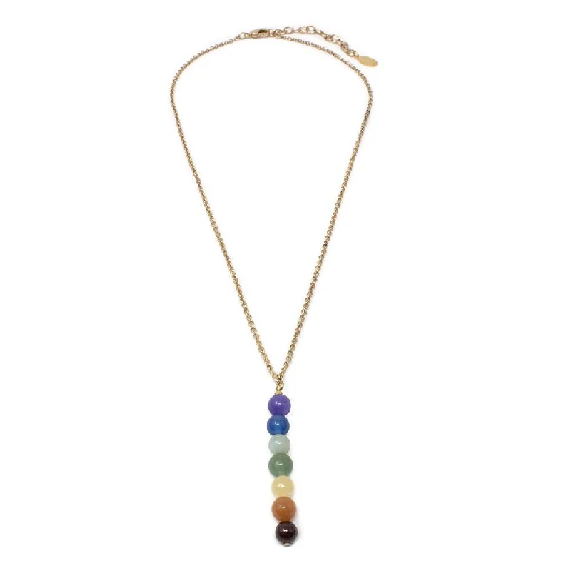 anniversary necklaces for women-Seven Chakras Drop Pendant Necklace Gold Plated