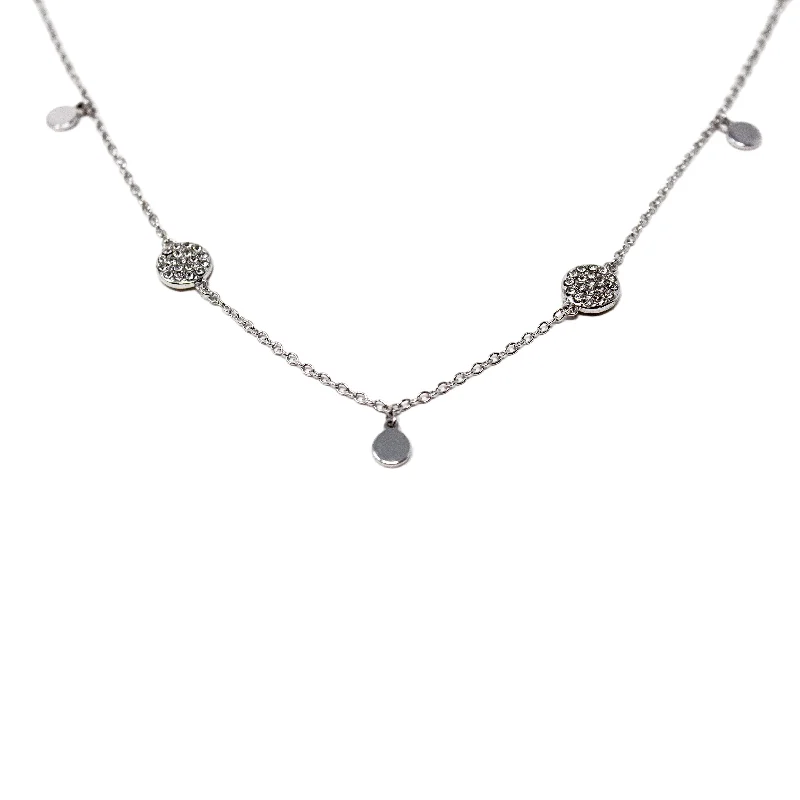 dainty gold necklaces for women-CZ Pave Round Station Necklace Rhodium Plated