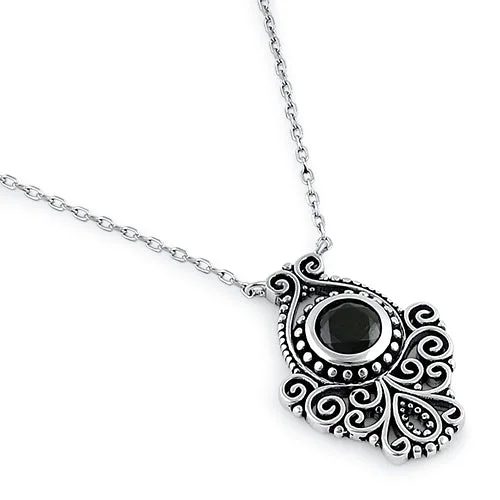 ruby necklaces for women-Sterling Silver Vintage Black CZ Necklace