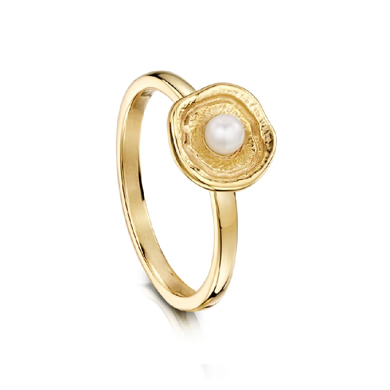 gold diamond rings for women-Lunar 9ct Yellow Gold Ring With Pearl - SR00249